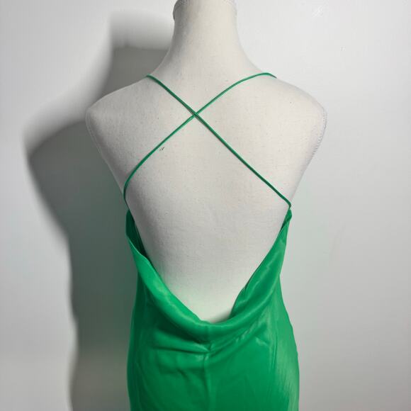 Zara Dress Women XS Kelly Green Satin Cross-back Mini Club Going Out Party Spice - Picture 4 of 6